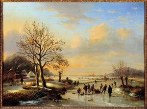 Łyżwiarze. Obraz Louisa Verwee (1807-1877) autorstwa Louis Verwee