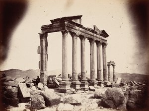 Mauzoleum na zachodnim końcu kolumnady, Palmyra, 1864 r. (zdjęcie) autorstwa Louis Vignes