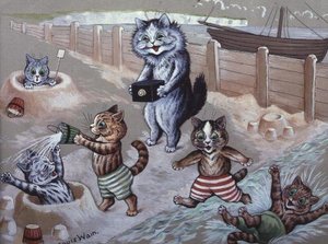 Koty kąpiące się w morzu autorstwa Louis Wain