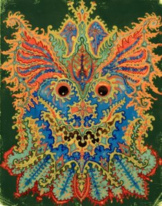 Koty z kalejdoskopu: Wzór kota na zielonym tle autorstwa Louis Wain