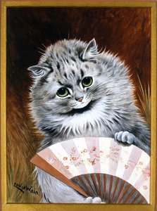 Flirt z wachlarzem (akwarela) autorstwa Louis Wain
