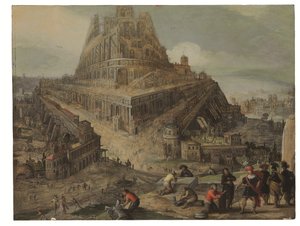 Król Nimrod rozkazujący budowę wieży Babel (olej na panelu) autorstwa Louis de (circle of) Caullery
