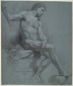 Siedzący mężczyzna nago w profilu autorstwa Louis de Boullogne the Younger