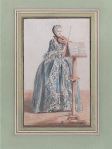 Kobieta grająca na skrzypcach, widziana z przodu, ca. 1758-59.