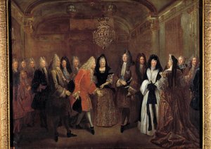 Król Ludwik XIV (1638-1715) przyjął księcia Fryderyka Augusta saskiego z rąk Elżbiety Charlotte d