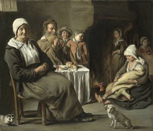 Chłopskie wnętrze ze starym flecistą