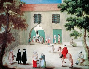 Pomoc ubogim przed opactwem Port-Royal des Champes, Louise-Magdeleine Hortemels (1688-1767), gwasz, Francja