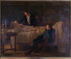 Marie Francois Xavier Bichat (1771-1802) umiera w otoczeniu lekarzy Esparon i Philibert Joseph Roux (1780-1854)