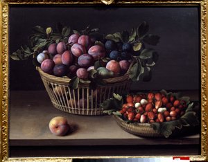 Brzoskwinia, truskawki i kosz owoców Obraz Louise Moillon (1610-1696) XVII w. Tuluza, Musee des Augustins