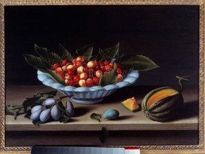 Kubek wiśni, śliwek i melona Obraz Louise Moillon (1610-1696) 1633 Ndz. 0,48x0,65m²