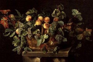 Martwa natura z brzoskwiniami i winogronami