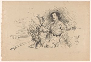 Dziewczyna czytająca, siedząca na podłodze Lesendes Madchen autorstwa Lovis Corinth (signed by artist)