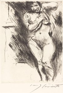 Nude z podwiniętą koszulą (Kobieta Rozbieranie) autorstwa Lovis Corinth