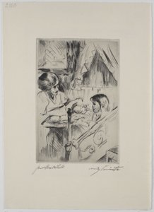 Dziecko w łóżku i matka autorstwa Lovis Corinth
