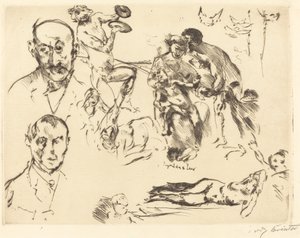 Szkice ludzi, m.in. Max Liebermann, c. 1915. autorstwa Lovis Corinth