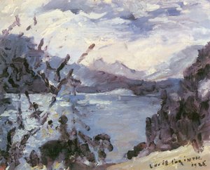 Walchensee z pasmem górskim i zboczem nadbrzeżnym autorstwa Lovis Corinth