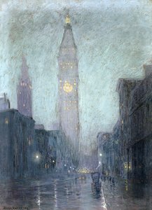Madison Avenue o zmierzchu (pastel na brązowym papierze)