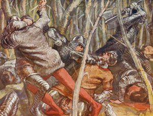 Ilustracja do opowieści o Guyu z Warwick (kolorowa litografia)