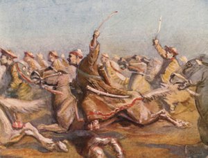 Ilustracja do opowieści o wyprawach krzyżowych (kolorowa litografia)
