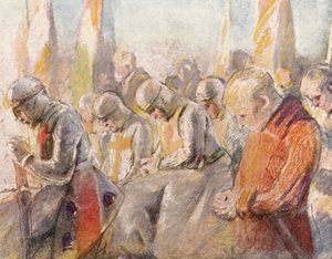 Ilustracja do opowieści o wyprawach krzyżowych (kolorowa litografia)