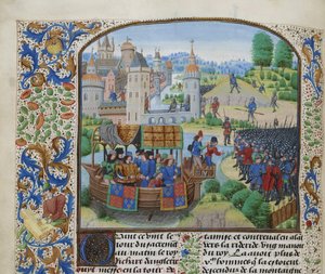 Ryszard II spotyka buntowników 14 czerwca 1381 r., ok. 1470-1475. autorstwa Loyset Liedet