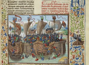 Bitwa morska pod Guernsey, 1342, ok. 1470-1475. autorstwa Loyset Liedet