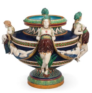 Duża żardiniera z majoliki Minton, ok. 1870 (ceramika)