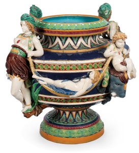 Duża żardiniera z majoliki Minton, ok. 1870 (ceramika)