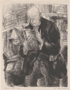 Mężczyzna czytający w bibliotece autorstwa Luc Albert Moreau (signed by artist)
