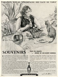 Colette przed swoim kotem, wychwalająca zalety Perrier autorstwa Luc Albert Moreau