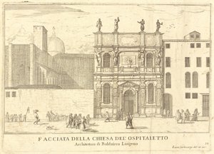 Fasada kościoła Ospitaletto (tablica 33) autorstwa Luca Carlevariis