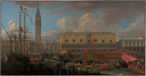 Bucintoro Wyjazd z Bacino di San Marco autorstwa Luca Carlevarijs