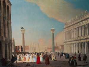 Piazzetta, Wenecja, patrząc na południe przed fasadą San Marco (olej na płótnie) autorstwa Luca Carlevaris