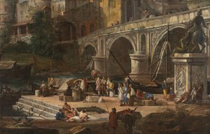 Widok na port rzeczny, w latach 1690-1699. autorstwa Luca Carlevaris