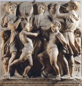 Dzieci i cherubinki tańczące, śpiewające i bawiące się, detal autorstwa Cantorii (galeria chóru) autorstwa Luca Della Robbia