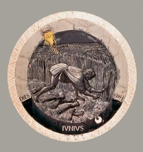 Czerwiec: chłop zbierający pszenicę. Terakota autorstwa Luca della Robbia autorstwa Luca Della Robbia