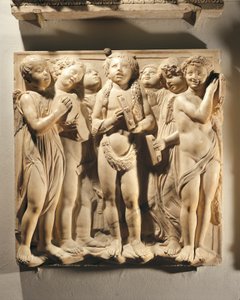 Chwalcie go cymbałami dźwiękowymi (Ps 150, Chwała Panu), tablica z puttami i aniołami grającymi na cymbałach autorstwa Luca Della Robbia