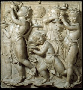Panel Kantorii lub Trybuna Śpiewaków: dziecko grające na cymbałach. wysoki marmurowy relief Luca della Robbia (ok. 1400-1482) 1431-1438 wym. 348 cm Museo dell