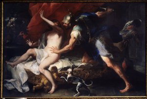 (Tarquinius and Lucretia) Gwałt Lukrecji (Lukrecja, Lukrecja, Rzymianka), ofiary przemocy jej kuzyna Sekstusa Tarquina, syna Tarquina Wspaniałego. Obraz Luca Giordano (1632-1705) XVII-wieczne Państwowe Muzeum Sztuki, Tuła, Rosja