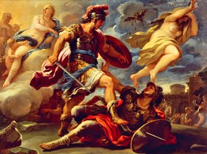 Eneasz pokonuje Turnusa, Luca Giordano (1634-1705), olej na płótnie