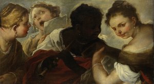 Cztery kobiety tworzące muzykę autorstwa Luca Giordano