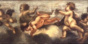 Putti disporting (papier na płótnie) (centralny szczegół) (patrz także 67091-94) autorstwa Luca Giordano