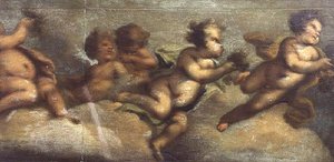 Putti disporting (papier na płótnie) (szczegół z lewej strony) (patrz także 67087-90) autorstwa Luca Giordano