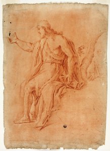 Przepowiadanie św. Jana Chrzciciela (recto); Akt męski z uniesionymi ramionami i szkicami głów (verso) autorstwa Luca Giordano