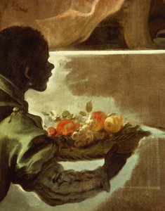 Sługa przedstawiający kosz owoców, szczegół z Hołdu dla Velazqueza dla hrabiego Santiesteban autorstwa Luca Giordano
