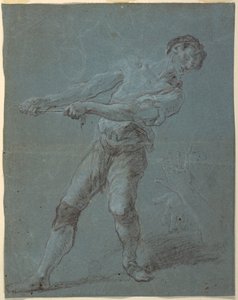 Młody mężczyzna ciągnący linę autorstwa Luca Giordano