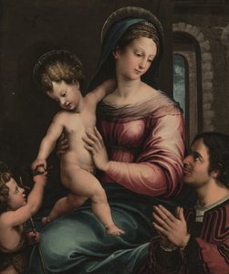 Madonna z Dzieciątkiem z Dzieciątkiem Św. Janem Chrzcicielem i darczyńcą (olej na desce) autorstwa Luca Penni