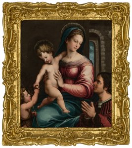 Madonna z Dzieciątkiem z Dzieciątkiem Św. Janem Chrzcicielem i darczyńcą (olej na desce) autorstwa Luca Penni