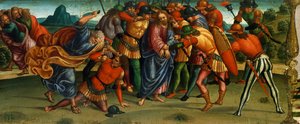 Ujęcie Chrystusa, fragment z predelli Opłakiwanie martwego Chrystusa autorstwa Luca Signorelli (1441-50 - 1523), tempera na desce, 270x240 cm autorstwa Luca Signorelli