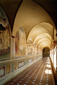 Widok wnętrza opactwa benedyktynów na Monte Oliveto Maggiore w Sienie autorstwa Luca Signorelli
